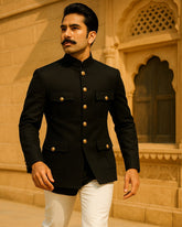 Jodhpuri Bandhgala Suit - Black - Jaipuri Crown